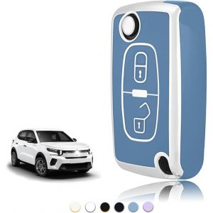 TOOMUME Coque Clé TPU, Etui Clé Étui Clé Adapté pour Peugeot 207 CC 308 SW 607 Expert Partner Tepee Citroen C4 C3 Picasso Berlingo Fiat Scudo, Couvre Clef Cache Cle Voiture Telécommande - Flip Key (TOOMUME, neuf)