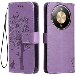 Topme &Eacute;tui en Cuir pour Honor Magic8 Lite 5G / Honor X9D (6.79" inches), [ Coque Housse de T&eacute;l&eacute;phone Style Motif Chat Et Arbre] - Violet Clair (topme, neuf)