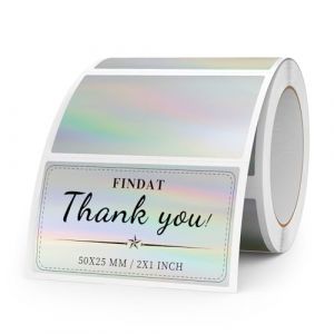 FINDAT Étiquette Thermique Holographique 50 x 25 mm Rouleau Imperméable Vinyle Imprimante Argent Laser Autocollante Thermique pour Bureau Logo Design QR Expédition 200 Pièces (ZHIYUU, neuf)