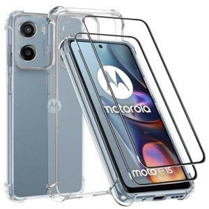 MZBESTCable Coque pour Motorola E15 / G05 + Verre Trempé/Film Protection écran 2Pièces,Coque Transparente Moto E15 / G05 6.7 Pouces,Souple TPU Housse Etui-Shock-Absorption Antichoc Case Cover (MZBESCable, neuf)