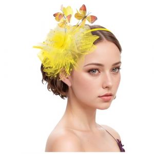 Chapeau bibi vintage pour femme - Voile de mari&eacute;e - Accessoire de cheveux - Plume - Voile - Banquet - Chapeau en maille - Barrettes &agrave; cheveux &eacute;l&eacute;gantes - Pour carnaval, cocktail, th&eacute; (Woybda, neuf)