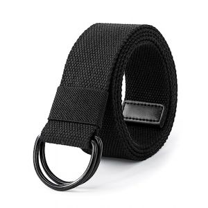 LXMY Ceintures pour hommes, ceinture en toile pour homme, ceinture r&eacute;glable en tissu, ceinture noire &agrave; double anneau en D, Noir , L-for Waist 42"-46" (Length 53") (LXMY FR, neuf)