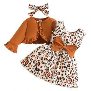 LUVCES Ensemble Bébé Fille Tutu Robe et Cardigan Sets 2 Pièces Elégante sans Manches Nœud Papillon Tulle Robe et Cardigan été Automne Vêtements Tenues Imprimé léopard Manches Longues 6-9 Mois (SANYI FASHION, neuf)