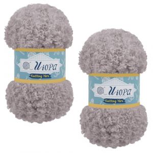 Uiopa Pelotes de Laine &agrave; Tricoter 2 x 100g Laine Fausse Fourrure Douce Fil Laine &Eacute;paisse Chunky Yarn Duveteux Pour &Eacute;charpes Chapeaux Sacs Bricolage D&eacute;coration (Gris Clair) (XEYUAN, neuf)