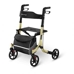 Uniprodo D&eacute;ambulateur L&eacute;ger Rollator Ambulateur Aide &Agrave; La Marche Marchette UNI_ROLL_04 F (4 Roues, Pliable, Si&egrave;ge, Dossier, Porte-Canne, Sac De Courses, Champagne, 136 kg) (expondo GmbH, neuf)