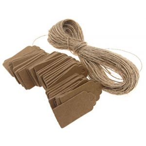 100pcs étiquettes en carton kraft Marron cœur Étiquettes de Prix avec cordon chanvre 4 x 2 CM pour mariage cadeau party (E-NETTECH, neuf)