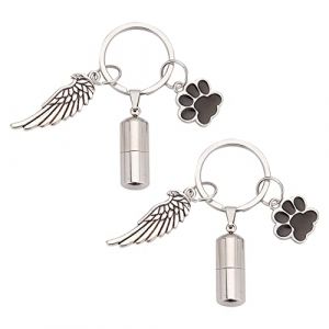 nbeads 2 Pcs Urne Commémorative Animaux Compagnie Porte-Clés, Patte Chien & Aile Collier Urne pour Cendres Animaux Pet Pendentif Chat/Empreinte d'animal Urne Funéraire Chien Chat Souvenir (ARRICRAFT FR, neuf)