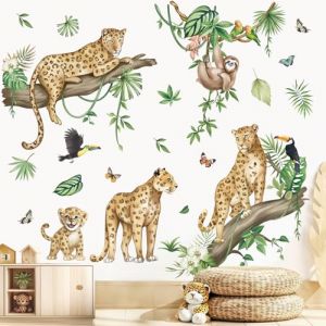 wondever Stickers Muraux Animaux de la Jungle L&eacute;opard Autocollants Muraux Mural Stickers Gu&eacute;pard Arbre Branche Vigne Paresseux pour Chambre Enfants B&eacute;b&eacute; P&eacute;pini&egrave;re Salon (Wondever EU, neuf)