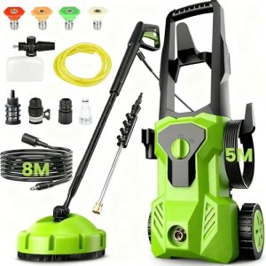 Sukaudiz Nettoyeur Haute Pression Contr&ocirc;le de Puissance,1800W Moteur Brushless, Pression 135 Bars,D&eacute;bit : 500 L/h, Nettoyeur Haute-Pression avecTuyau de 8M, Lance Longue, Filtre &agrave; Eau,4 Buses, Washer (Fxy798, neuf)