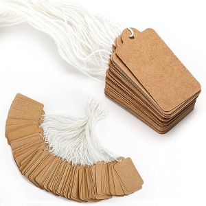 G2PLUS 500PCS Étiquettes de Prix Étiquettes de Marquage Étiquette Kraft 45 x 25mm avec Ficelle pour Produit de Vêtement de Bijoux-Marron (BIGGER, neuf)