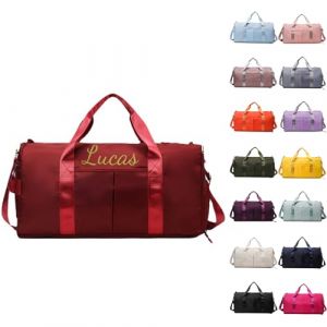 Sac De Sport Personnalisable, Brod&eacute; Sac Voyage, Sac Sport avec Compartiment Chaussures pour Femme Et Homme Sac De Voyage Femme Imperm&eacute;able Sac De Transport avec Nom Sac De Weekend (Rouge) (Alice Personalization Workshop, neuf)