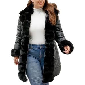 Geschallino Femmes Grande Taille Manteau de Fourrure Bulle isol&eacute;e Hiver Longue Veste en avec Col en Fourrure Capuche 12105Plus Noir XL (Geschallino uk, neuf)
