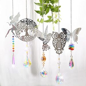 Lot de 5 Attrape Soleil Ange Cristal,Capteur de Soleil Cristal,Attrape Soleil a Suspendre,Cristal de fée de Papillon de Hibou d'arbre de Colibri,Attrape-Soleil en Cristal,Attrape-Soleils en Cristal (Dazzling-EU, neuf)