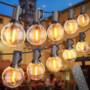 45M Guirlande Lumineuse Exterieure-Guirlandes Guinguette Exterieur avec 75+2 LED Ampoule Contr&ocirc;le &Agrave; Distance &Eacute;tanche Lumiere Ext&eacute;rieur Eclairage Ext&eacute;rieure Terrasse Mariage Jardin Camping Balcon (SUWIN-EU, neuf)