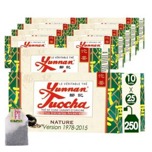 Yunnan Tuocha &ndash; Th&eacute; Tuocha 100% Naturel - R&eacute;gule le Cholest&eacute;rol & Drainant &ndash; 250 Sachets (10x25)- 500g - Origine Yunnan Garantie(L'&eacute;l&eacute;gance - Version 1978-2015) (ZOUJI TUOCHA, neuf)