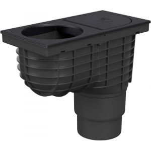 Siphon de Toit D110/D125 | Siphon avec Couvercle en Fonte | Sortie Verticale pour Tuyau de 125 mm | Drainage de Toit Haute Performance | Noir (HARKO s.r.o., neuf)