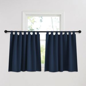 PONY DANCE Rideaux Occultant Court - Décoration de Petite Fenêtre Draperies Cuisine Design Moderne Isolants Thermiques Opaque à Pattes, 140x90 cm(LxH), 2 PCs, Bleu Foncé (RYB HOME EU, neuf)