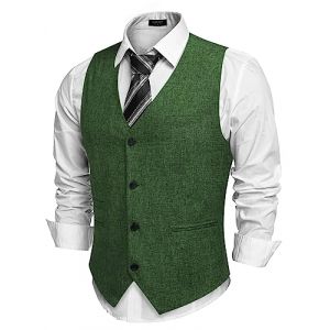 COOFANDY Gilet homme d&eacute;contract&eacute;, gilet de costume col en V, formel, business, f&ecirc;te, mariage, gilet traditionnel, vert, XL (COOFANDY's Fashion, neuf)