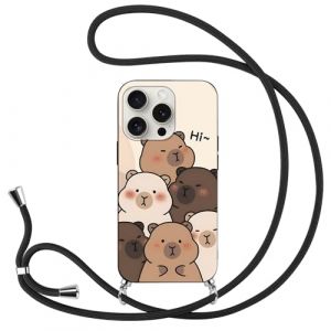Anime Coque avec Cordon pour Xiaomi Redmi Note 14 4G 6.67'', Manga Cute Cartoon Capybara Motif Silicone TPU Housse &Eacute;tui en avec Cha&icirc;ne Collier R&eacute;glable T&eacute;l&eacute;phone Portable Lanyard Noir Case (Hebi Peilian Planting Co., Ltd., neuf)