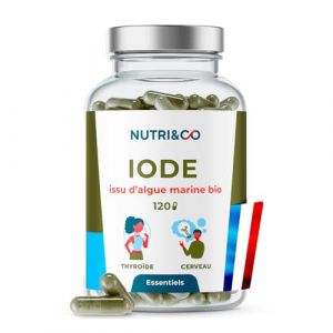 Nutri&Co Iode d'Algue Marine Bio - Poudre d'Algue Naturelle Breveté PureSea® - 150µg par gélule - Soutien de la Thyroïde & Fonction Cognitive - 120 gélules Vegan Fabriqué en France (Nutri&Co, neuf)