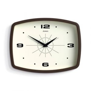 JONES CLOCKS® Film Horloge Murale | Horloge rétro rectangulaire | 25 cm | Brun Moka | Look Design Cool du Milieu du siècle pour la Cuisine, Le Salon ou Le Bureau (Newgate World Ltd, neuf)