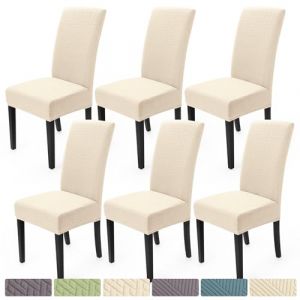 Housses de Chaise de Salle &agrave; Manger 6 Pi&egrave;ces Housses de Chaise Extensible Jacquard Couverture de Chaise de Cuisine Amovible Lavable pour D&eacute;cor H&ocirc;tel Maison Restaurant (6 Pi&egrave;ces, Cr&egrave;me Blanche)-T (Ballad, neuf)