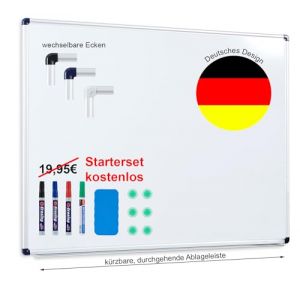 Tableau blanc magnétique 120 x 240 cm avec cadre en aluminium et porte-stylos continu avec vernis de protection, aimanté, avec matériel de montage. Produit de qualité professionnelle (Pan Mundo, neuf)