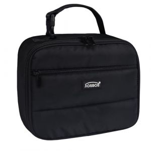 AOSBOS Sac Isotherme Déjeuner Matelassé pour Homme Femme, Petit Sac Repas Isolé avec Poignée Détachable pour Travail Pique-nique Camping, Noir Moderne (S-MART LIFE, neuf)