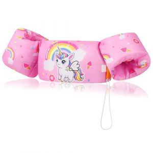 MoKo Gilet de Natation Enfant, Brassards de Natation Enfant Ceinture Réglable Gilet de Flottaison à Dessin Animé Flottant Mignon, Dispositif de Flottaison,20-50 Livres, Licorne Arc-en-Ciel Rose (KnoWhite, neuf)