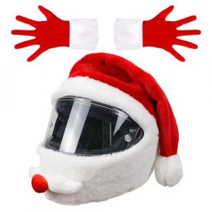 szaluyk Costume de Père Noël moto| Kit complet de housse de casque avec chapeau et gants en peluche – Déguisement festif pour spectacles de vélo, défilés de Noël, balades de vacances (bibortior, neuf)