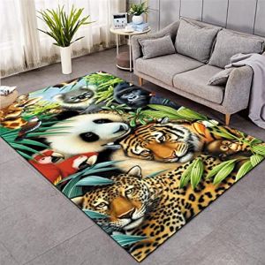 Tapis de Salon 3D Animal Chat Chien Panda Jungle Tigre Singe Motif Adolescent Gar&ccedil;on Fille D&eacute;coration de la Chambre Tapis Antid&eacute;rapant de Jeu Pour Wnfants en Flanelle Douce (Multi 3,100x150 cm) (Sticker Superb, neuf)