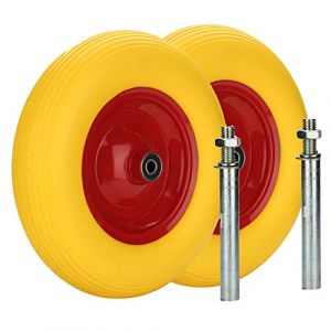 Ansobea 2x Roue de brouette avec essieu - Pneu avec jante en acier - 4.80/4.00-8 - Diamètre 390 mm - Roue de secours en caoutchouc, Roue complète de brouette (Big Bird GmbH, neuf)