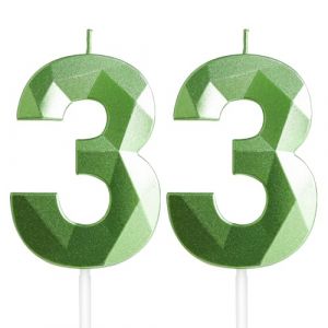 Yiran Bougies Vert Herbe d'Anniversaire 33 Ans - Num&eacute;ro 33 - Bougies Verte - Bougie d'anniversaire pour g&acirc;teau - Bougies de G&acirc;teau D&eacute;corations de G&acirc;teau F&ecirc;te d'Anniversaire, Mariage (Yiran World, neuf)