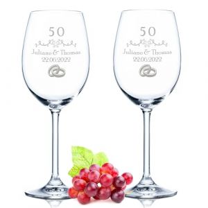 Leonardo Verres à vin avec gravure - Mariage d'or 50 ans - Personnalisables avec nom et date - Cadeau pour elle et lui pour un mariage, des fiançailles ou un anniversaire - Couleur : quotidien (GRAVURZEILE, neuf)