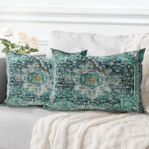 ECZOIL Lot de 2 Decorative Housse de Coussin 30x50 cm Boho Ethnique Vintage en Canap&eacute; Taie d'oreiller Douce pour Maison Salon Chambre Canape Boh&egrave;me Art d&eacute;co - Cyan (HZLFCZL, neuf)