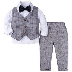 mintgreen Ensemble Costume Gentilhomme B&eacute;b&eacute; Gar&ccedil;on Rayure Costumes de Mariage Chemise, Gris Plaid, 12-18 Mois (A&J DESIGN, neuf)