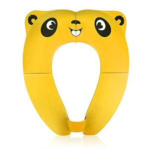 Pejoye Bébé Réducteur de Toilette, Siège Toilette Pliable Enfants, Réducteur WC Bébé Siège de Toilette Portatif pour Garçon et Fille avec 8pcs Patins Antidérapants et 1 Sac de Transport, Panda Jaune (Galaxy Schlachtschiff, neuf)