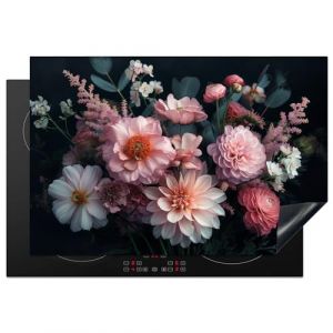 KitchenYeah© Protege Plaque Tapis Pour Induction 77x51 cm Deco Cuisine Protection Vitrocéramique Pour Cuisiniere Fleurs - Colorées - Rose - Plantes - 77x51 cm (KitchenYeah, neuf)