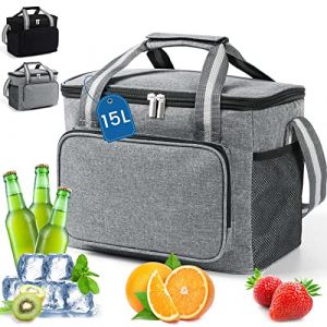 DUNSOO 15L Sac Isotherme Repas, Glaciere Souple Isotherme Femme/Homme, Sac Repas pour Déjeuner/Travail/Ecole/Plage/Pique-Nique (Gris) (SOFIA DYC BUSINESS SL, neuf)