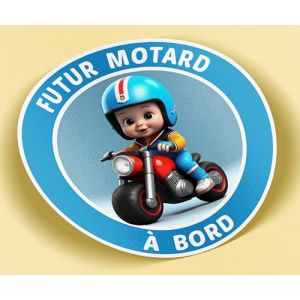 SC ® - Sticker/Autocollant - Futur Motard à bord - Bébé à bord (Garçon) - Fabrication Française (S-C, neuf)