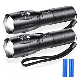 flintronic Lampe Torche Ultra Puissante, 2PCS Lampe de Poche avec 2 Piles, 3000 Lumens, 5 Modes Étanche Anti-Choc Zoomable Lumineux Lampe Torche LED pour Bricolage Extérieur et Conditions Extrêmes (XJYEU, neuf)