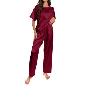 HANERDUN Femme Satin Pyjama Set Manches Courtes Pantalon Pyjama Deux Pi&egrave;ces Pjs Sets Maison (AYOZI, neuf)