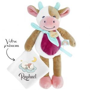 KDO MAGIC - Doudou personnalisé - Personnalisable avec Un prénom - Peluche personnalisée - Cadeau Naissance, garçon, Fille, bébé, Anniversaire (Nuage, Vache) (KDO-MAGIC, neuf)