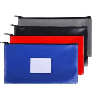 Aupawdy 4 Pcs Pochettes de Dépôt Bancaire, Bank Bag avec Fermeture Éclair Fenêtre Carte, Sac de Billet en PU 27 x 15 cm Documents A5,avec Fermeture Éclair pour l'Argent, Document, Bijoux Passport (Jinyer, neuf)