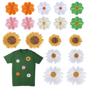 18 Pcs Patch Thermocollant Fleur, Ecusson Thermocollant Colorés, Écusson à Coudre Tournesol Marguerite pour Vêtements, Pantalons, Sacs (Shanchendz, neuf)