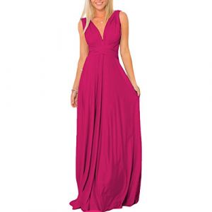 Odizli Robe de soirée pour femme, longue, sexy, festive, dos nu, portefeuille, à bandes multidirectionnelles, robe de demoiselle d'honneur, de fête, de bal, Rose chaud., S (Odizli store, neuf)