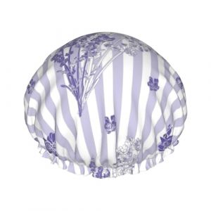 Bonnets de douche pour femmes, motif bouquet et fleurs de lavande, r&eacute;utilisables, imperm&eacute;ables, doux, double couche de protection (ruianshihuichenjiayouzhanguanliyouxiangongsi, neuf)