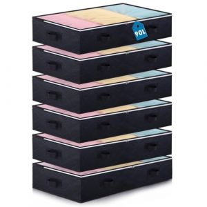 Boic Lot De 6 Rangement Sous Lit, 90L Sac Rangement Vetement, Boite Rangement Sous Lit Pliable, Grand Sac De Rangement Pour Couettes, Draps, V&ecirc;tements, Couvertures, Oreillers (Noir) (Au Honr, neuf)