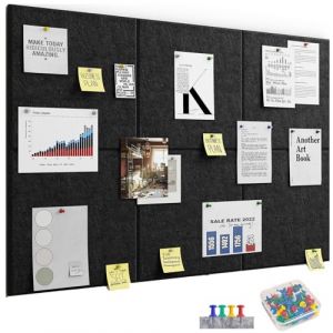 Kongming 6 Pi&egrave;ces Panneau Mural Decoratif Feutrine Autocollant avec 40 Punaises, 9 mm d'&eacute;paisseur Tableau Liege Mural pour Photos, 30 * 30cm Panneaux Muraux pour Maison Bureaux &Eacute;cole (Noir) (Kongming Direct, neuf)