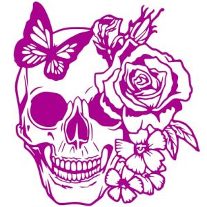 Autocollant Sticker tete de Mort, Stickers Skull Papillon, Vinyle haute performance pour Voiture, Autocollants Crane (violine) (tmz-creation, neuf)